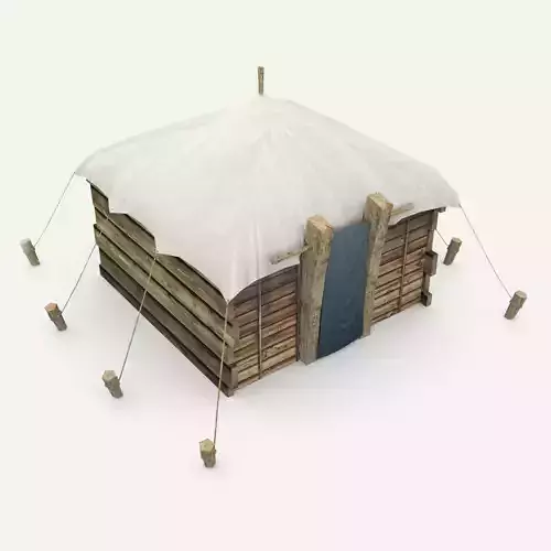Medieval wooden hut Low-poly 3D model