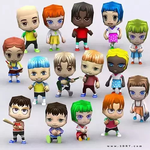 3DRT - Chibii People Kids Low-poly 3D model