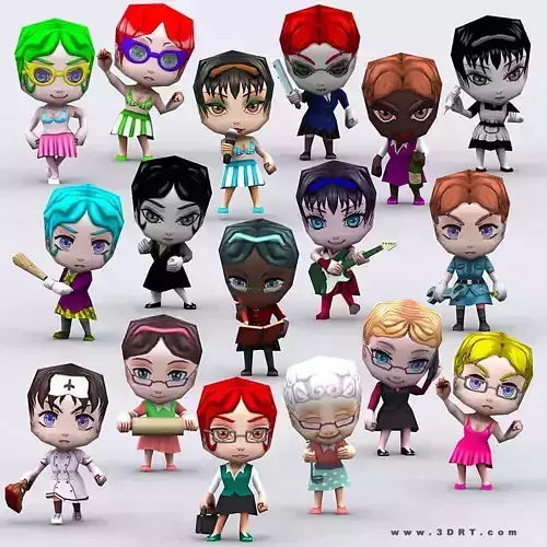 3DRT - Chibii People Females Low-poly 3D model