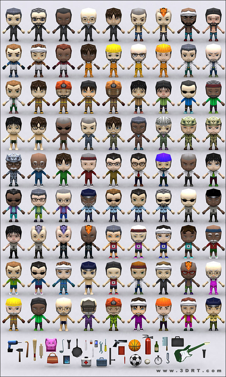 3DRT -  Chibii People Males Low-poly 3D model_2
