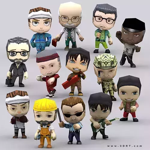 3DRT -  Chibii People Males Low-poly 3D model