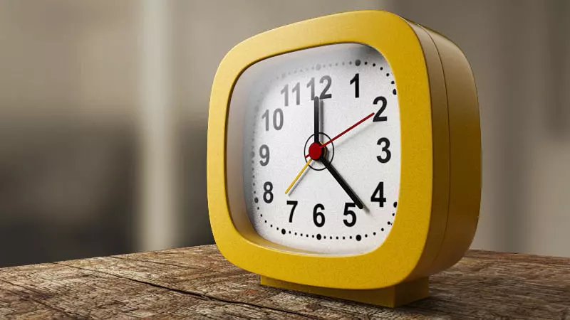 Clock alarm on wooden table 3D model_0