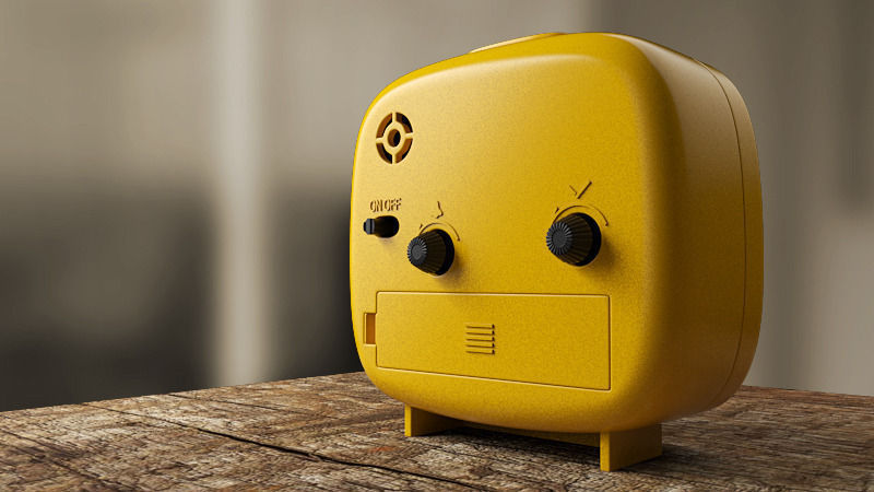 Clock alarm on wooden table 3D model_1