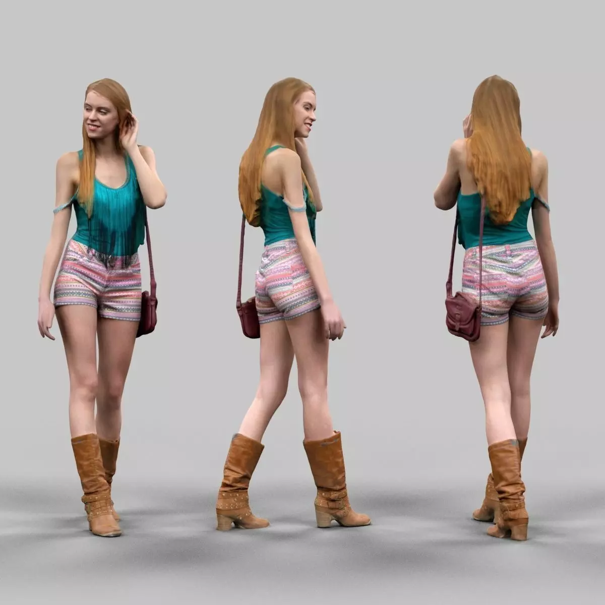 Summer Girl Walking Low-poly 3D model