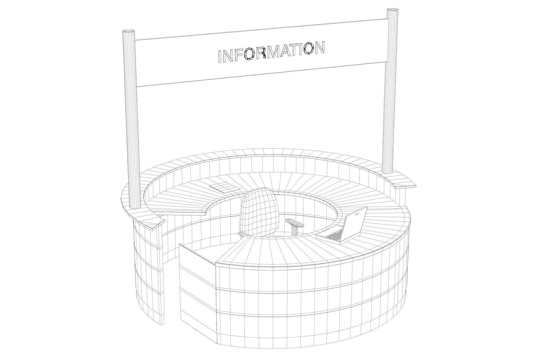 Circular counter Desk 3D model_1
