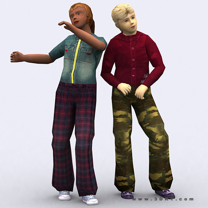 3DRT - Realpeople Kids Girls Low-poly 3D model_1