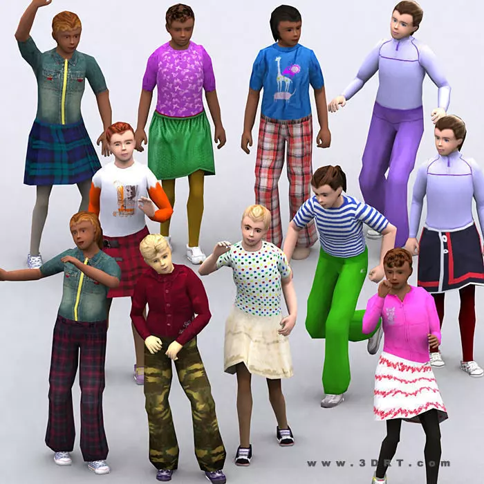 3DRT - Realpeople Kids Girls Low-poly 3D model_0