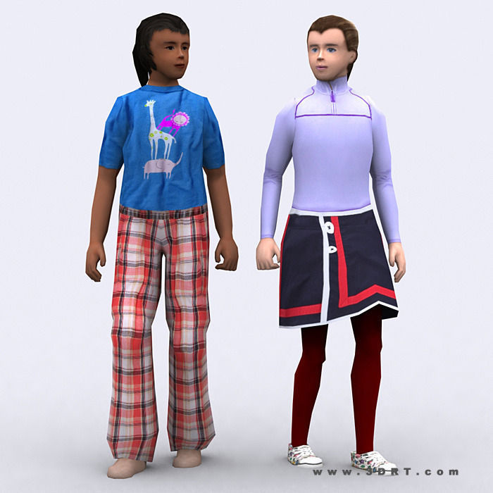 3DRT - Realpeople Kids Girls Low-poly 3D model_4