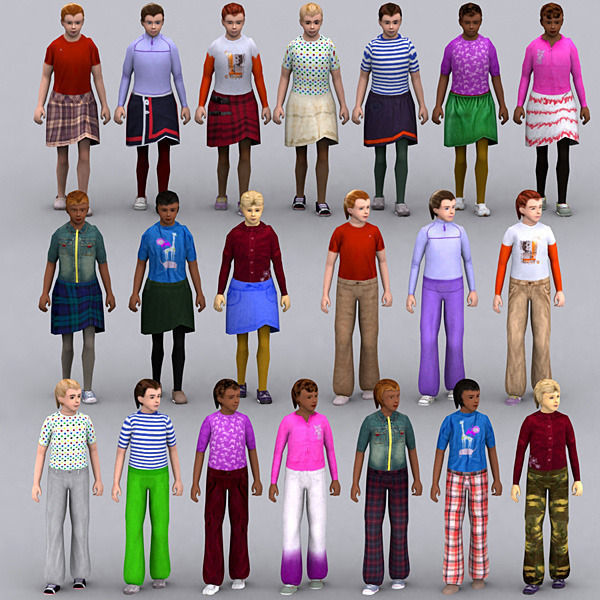 3DRT - Realpeople Kids Girls Low-poly 3D model_11
