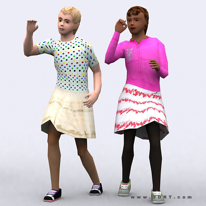 3DRT - Realpeople Kids Girls Low-poly 3D model_7