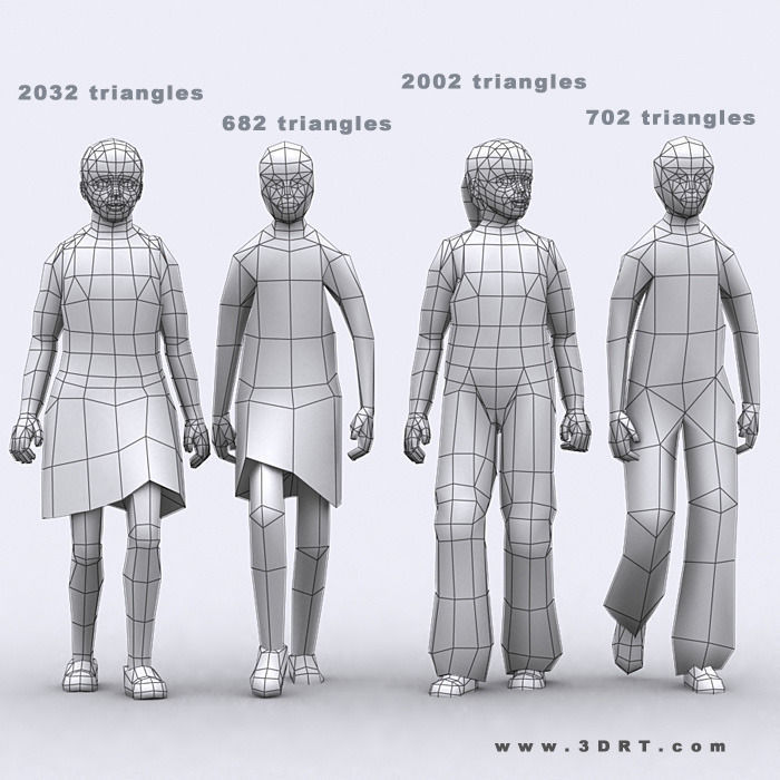 3DRT - Realpeople Kids Girls Low-poly 3D model_12