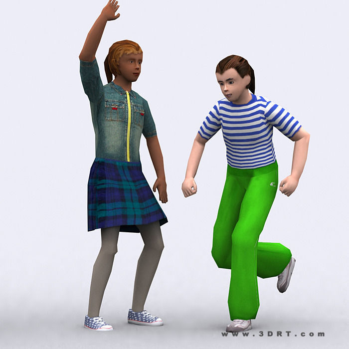 3DRT - Realpeople Kids Girls Low-poly 3D model_3