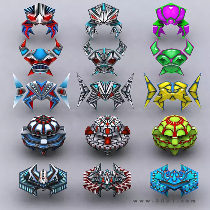 3DRT - Galaxian Space Invaders Low-poly 3D model_0