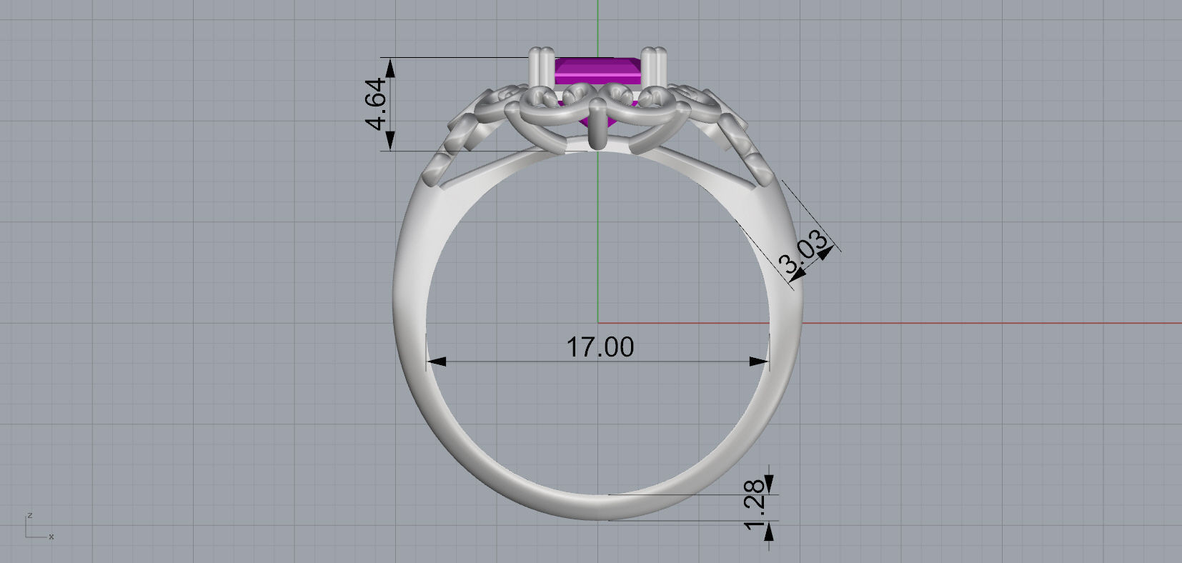 Ring with emerald cut stone  3D print model_2