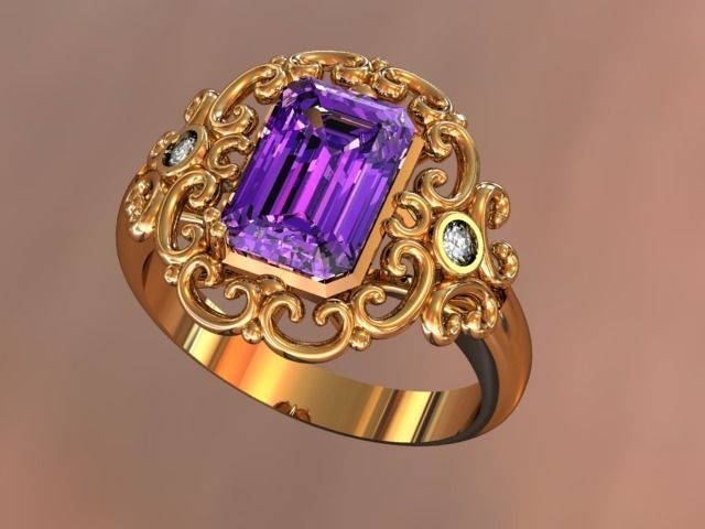 Ring with emerald cut stone  3D print model_0