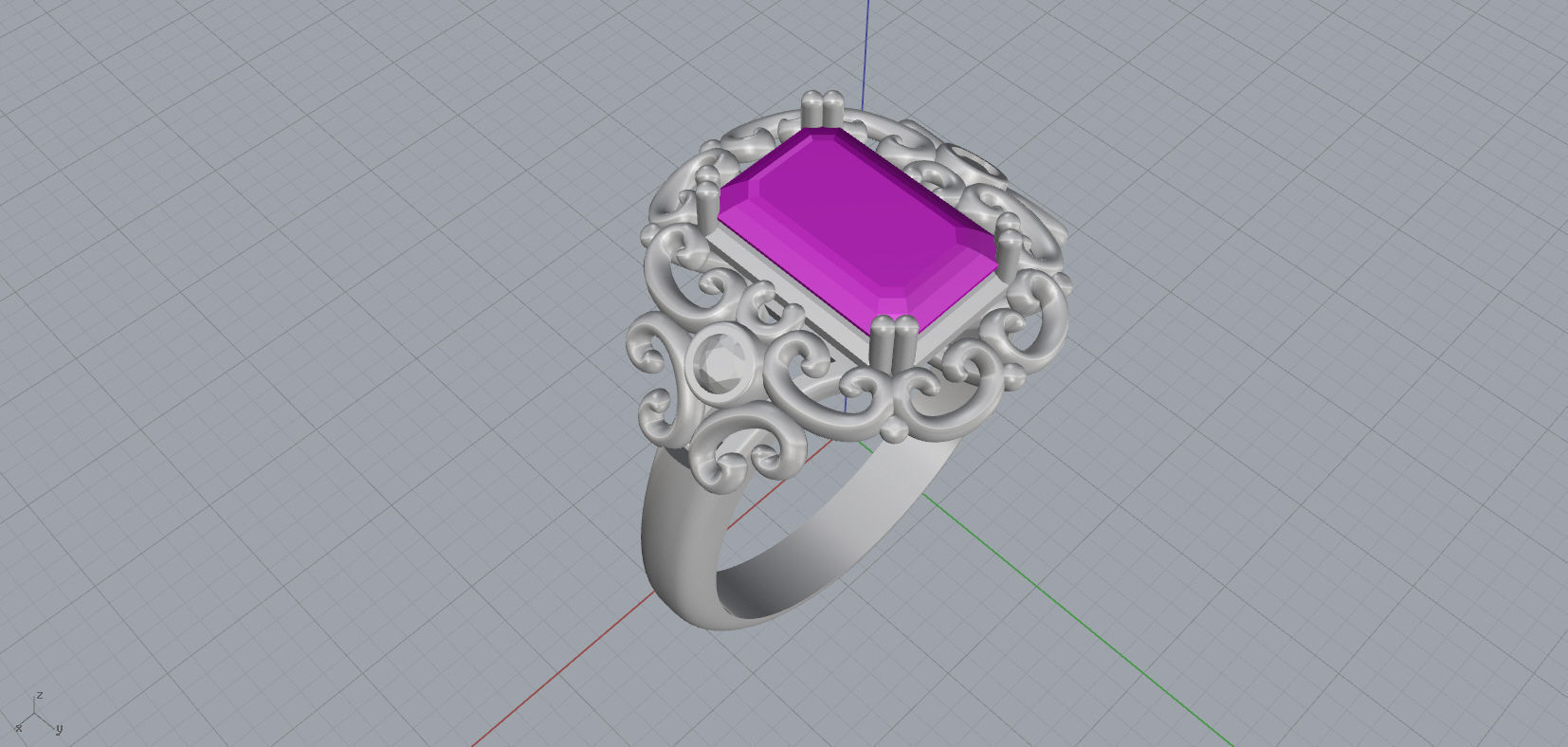 Ring with emerald cut stone  3D print model_3
