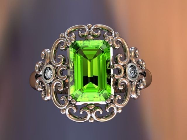 Ring with emerald cut stone  3D print model_1