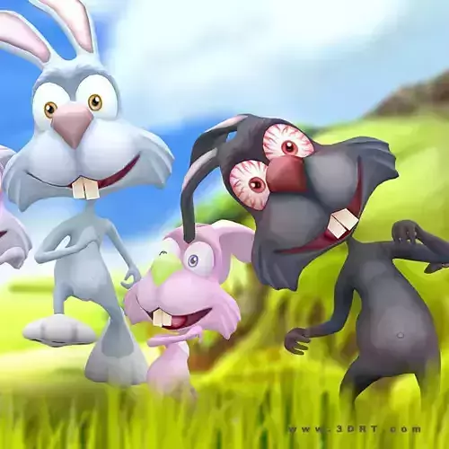 3DRT - Crazy Rabbits Low-poly 3D model