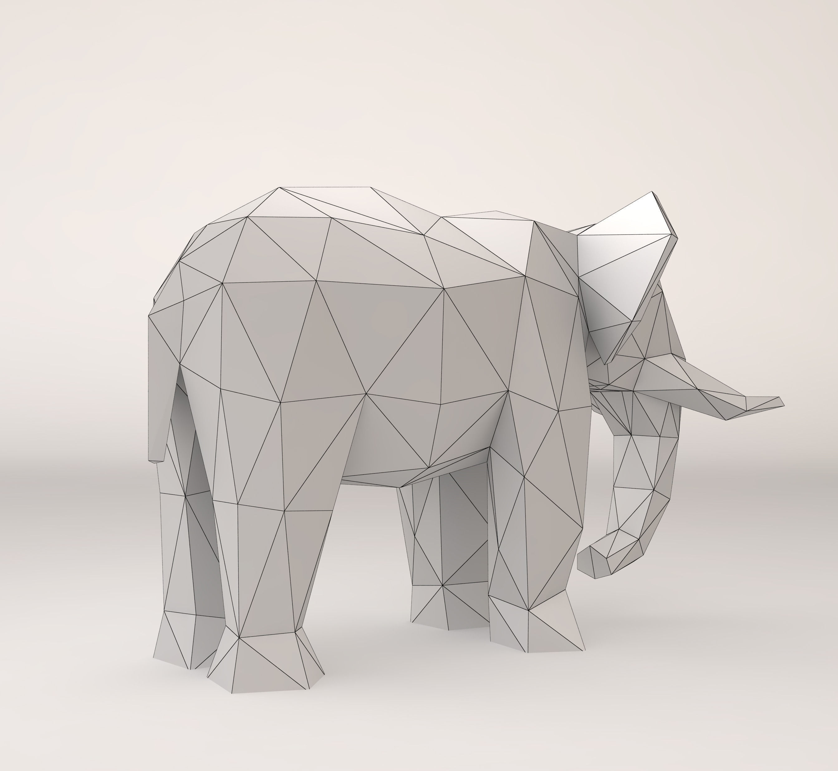 Low Poly Elephant golden Low-poly 3D model_8