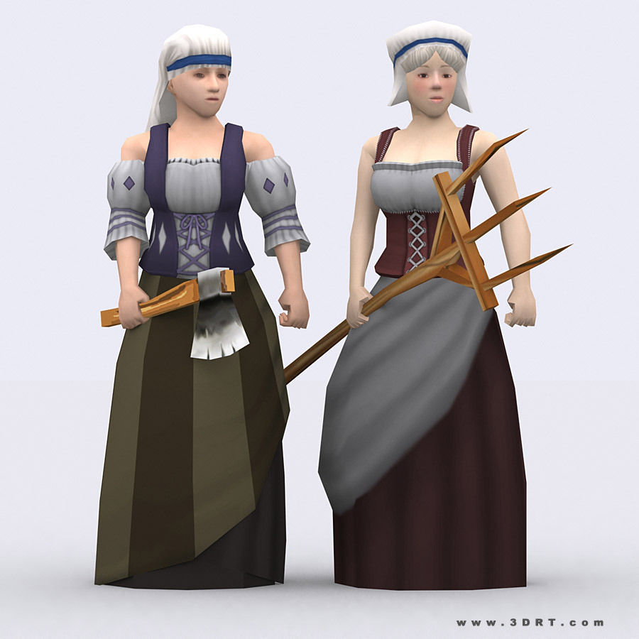 3DRT - Female Peasants Kit Low-poly 3D model_8