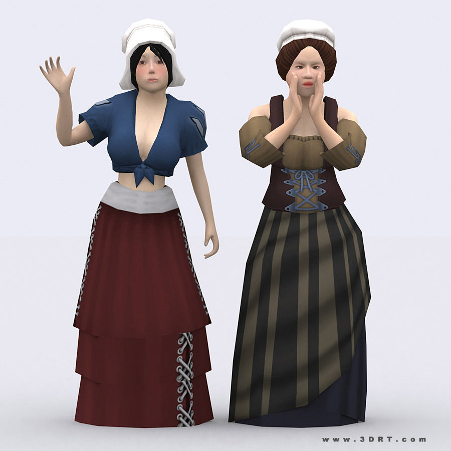 3DRT - Female Peasants Kit Low-poly 3D model_5