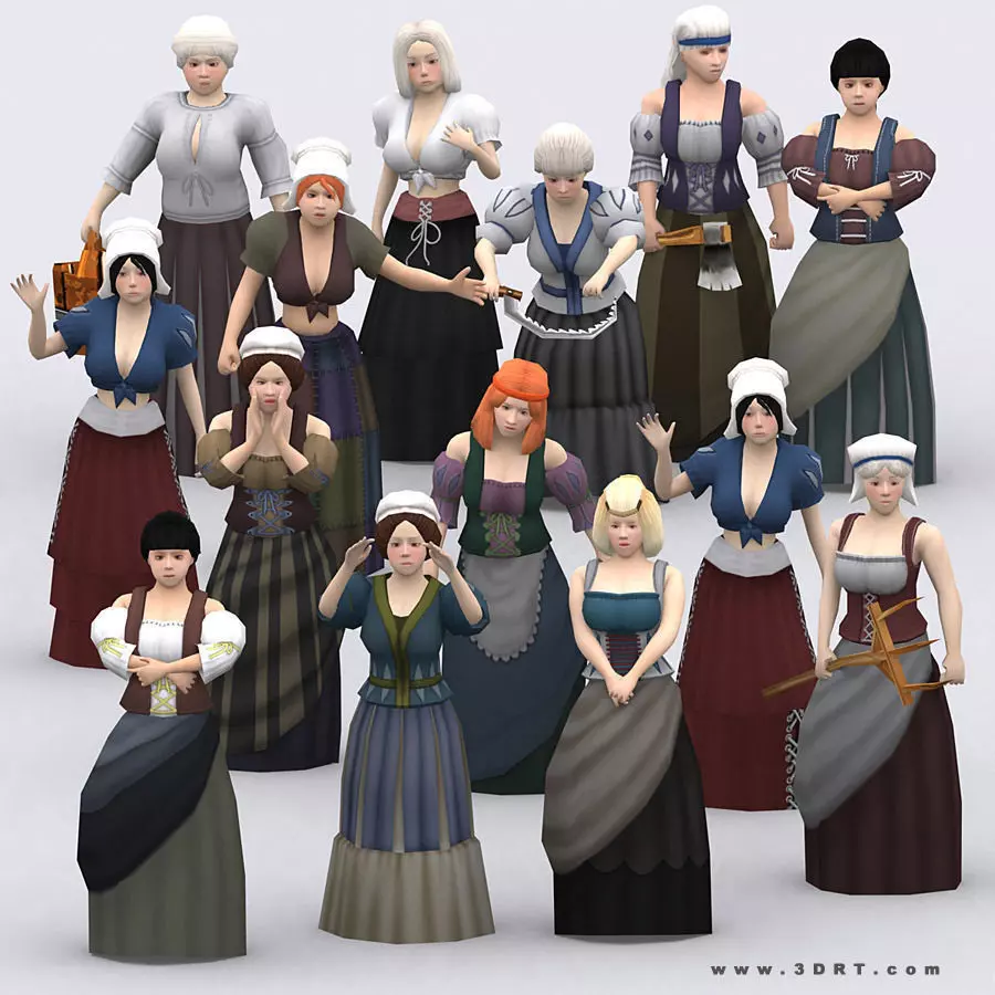 3DRT - Female Peasants Kit Low-poly 3D model_0