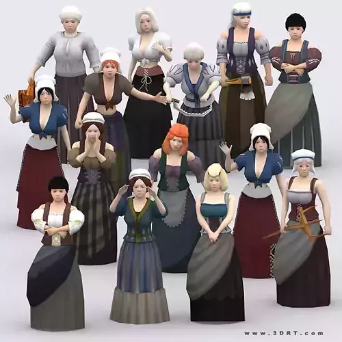 3DRT - Female Peasants Kit Low-poly 3D model