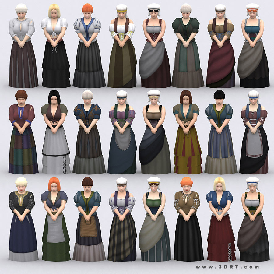 3DRT - Female Peasants Kit Low-poly 3D model_10