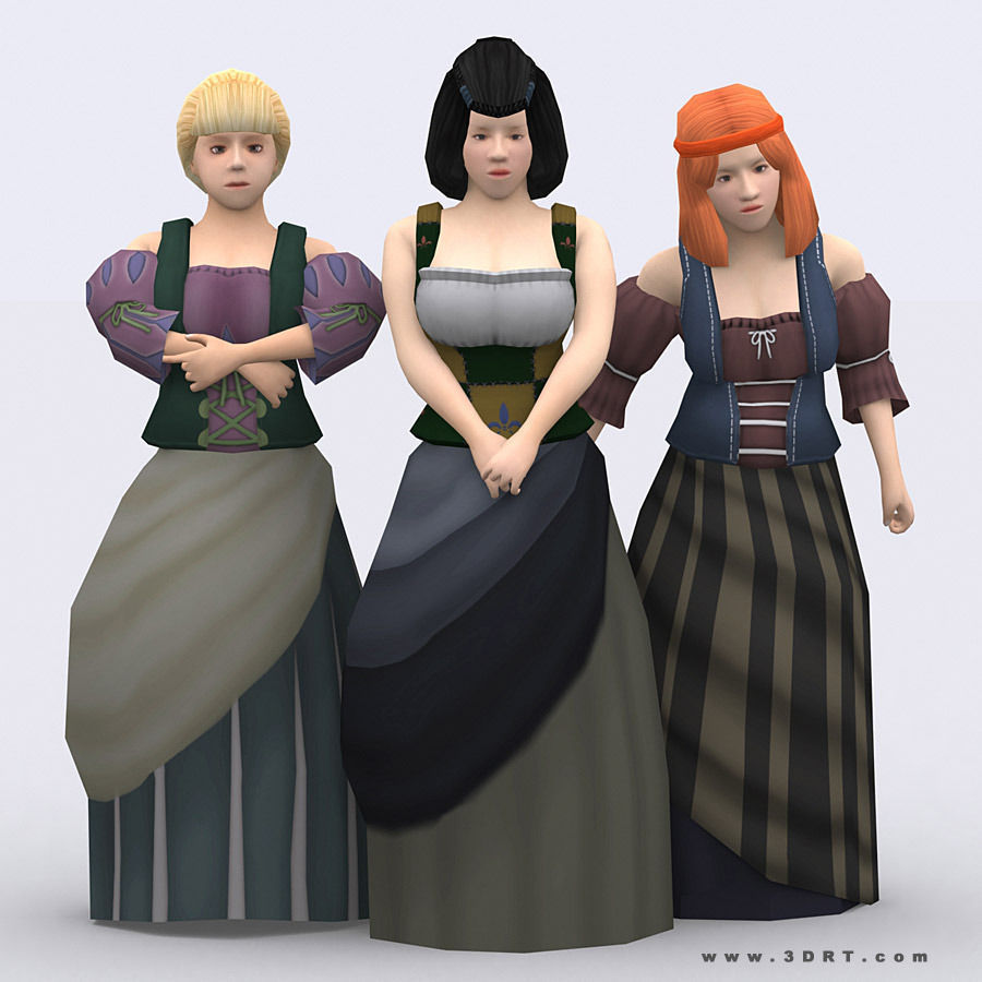 3DRT - Female Peasants Kit Low-poly 3D model_2