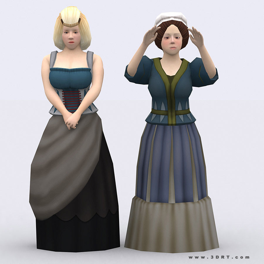 3DRT - Female Peasants Kit Low-poly 3D model_6