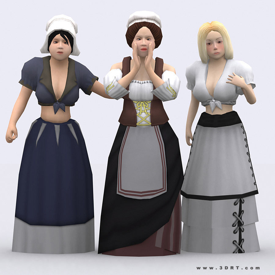 3DRT - Female Peasants Kit Low-poly 3D model_4