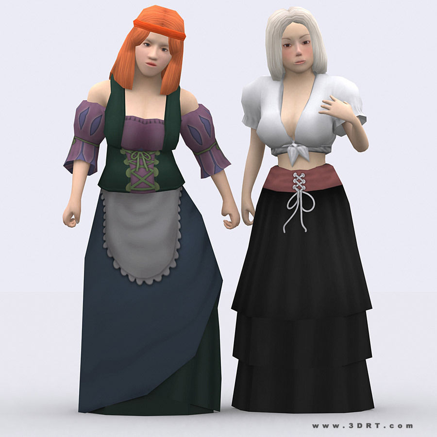 3DRT - Female Peasants Kit Low-poly 3D model_3