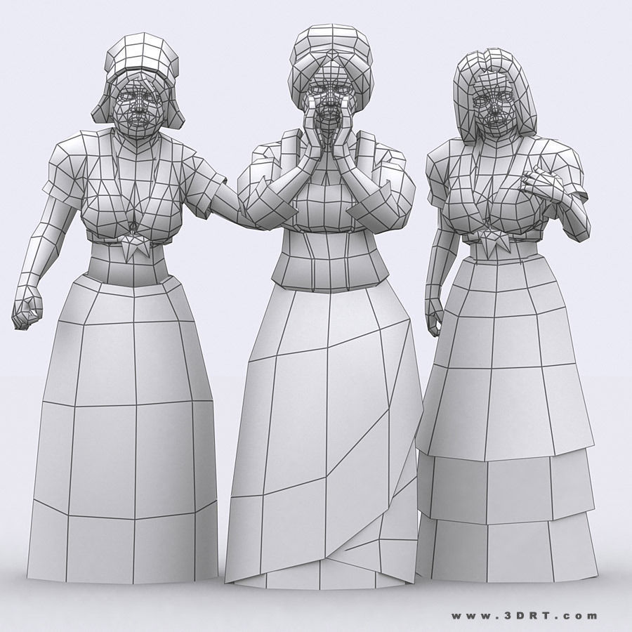 3DRT - Female Peasants Kit Low-poly 3D model_12