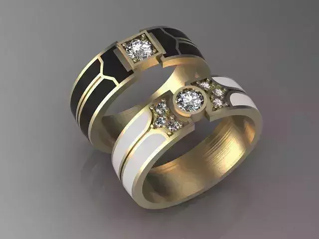 Pair of wedding bands with enamel