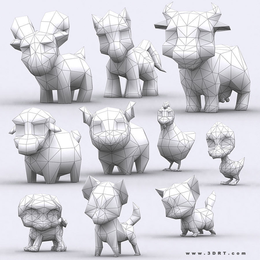 3DRT - Chibii Animals Low-poly 3D model_13