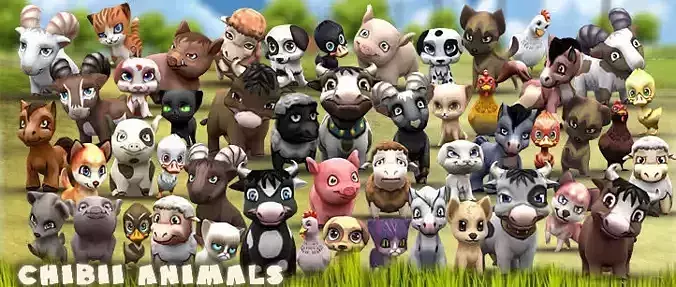 3DRT - Chibii Animals Low-poly 3D model