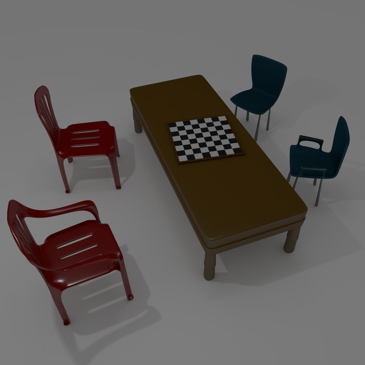 Table Chairs and ChessBoard 3D model_1