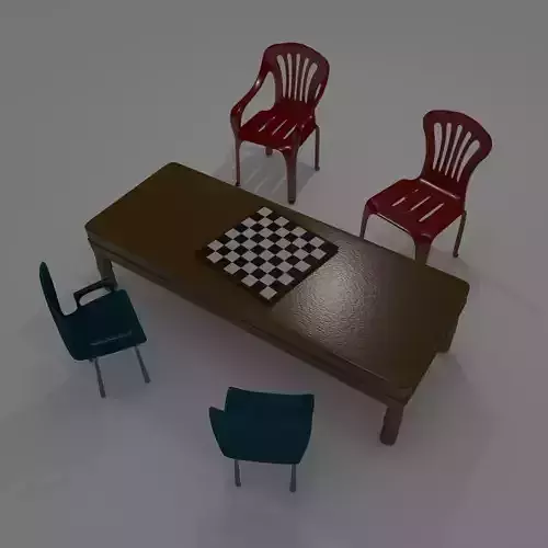 Table Chairs and ChessBoard 3D model