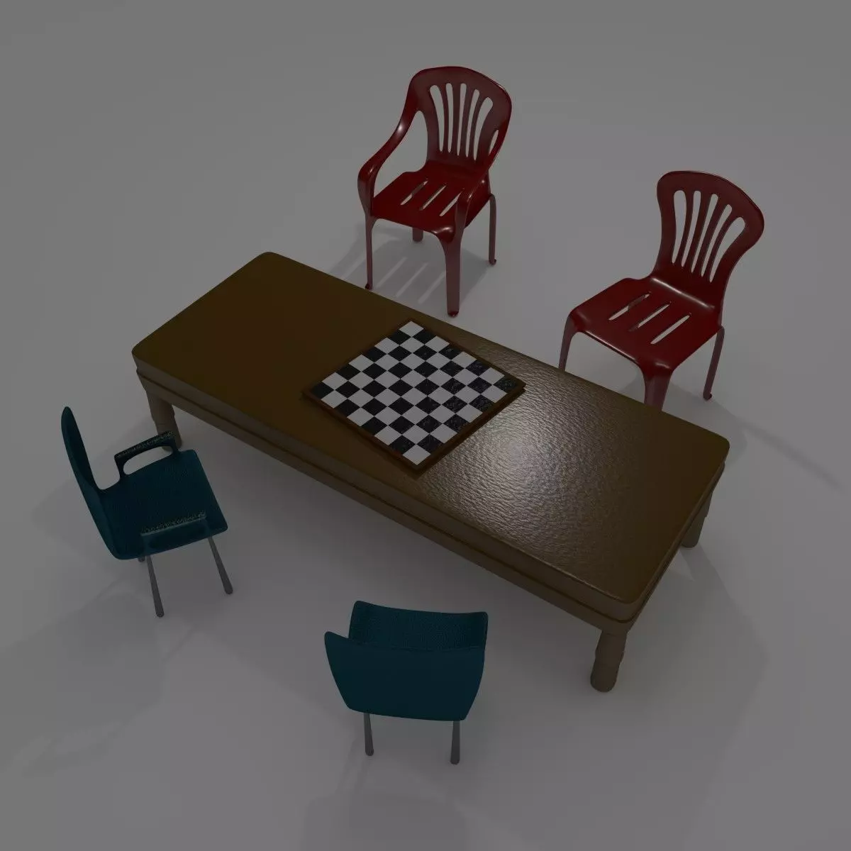 Table Chairs and ChessBoard 3D model_0