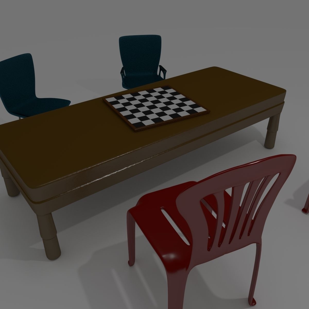 Table Chairs and ChessBoard 3D model_2
