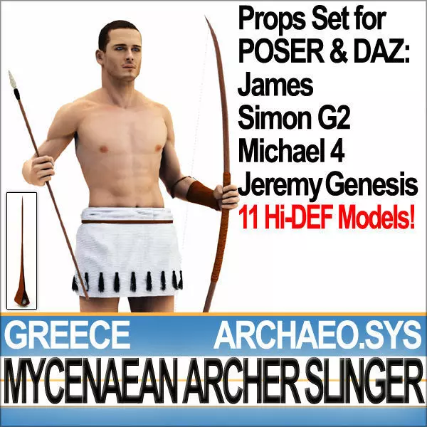 Greek Mycenaean Archer Slinger Props Poser Daz 3D model