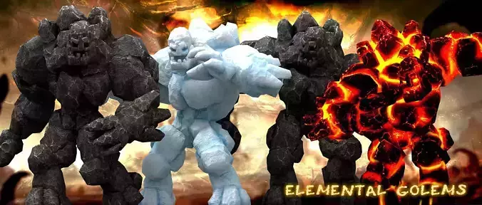 3DRT - Elemental Golems Low-poly 3D model