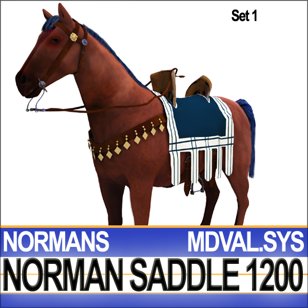 Saddle Medieval Norman Bridle Harness 1200 3D model_1