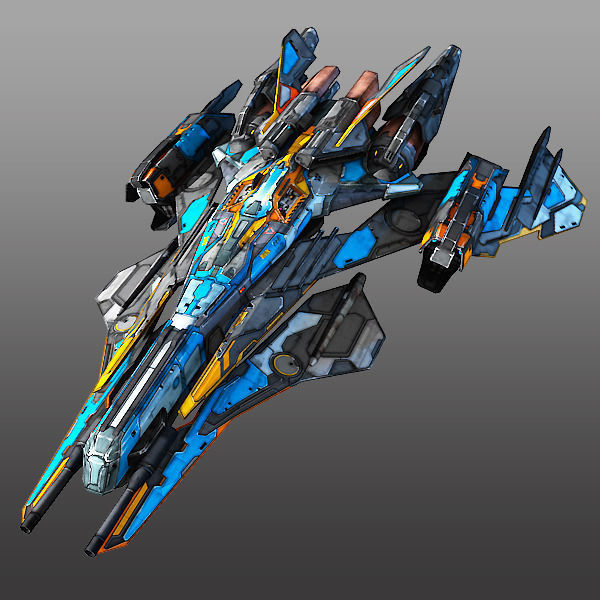 Starfighter futuristic spaceship flying in air Low-poly 3D model_2