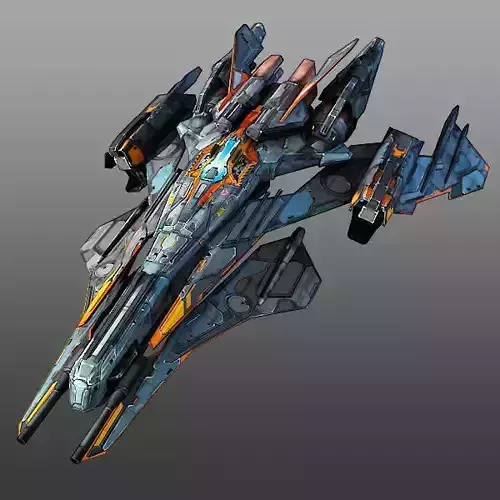 Starfighter futuristic spaceship flying in air Low-poly 3D model