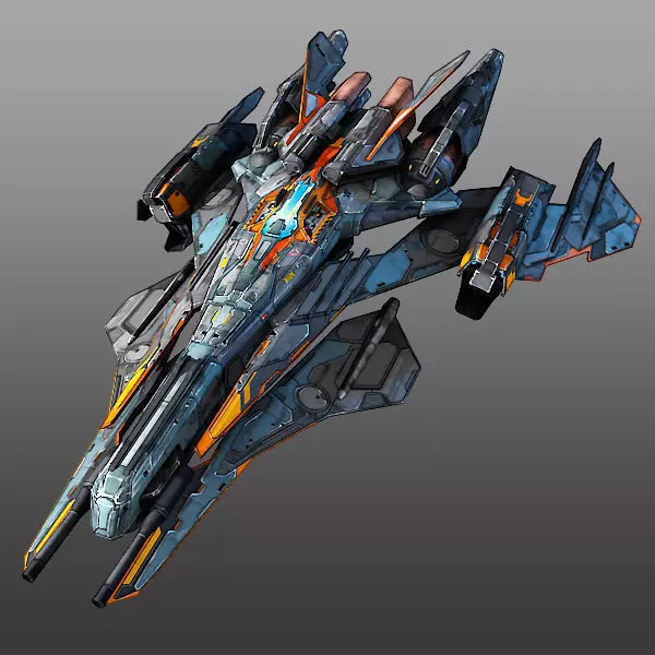 Starfighter futuristic spaceship flying in air Low-poly 3D model_0