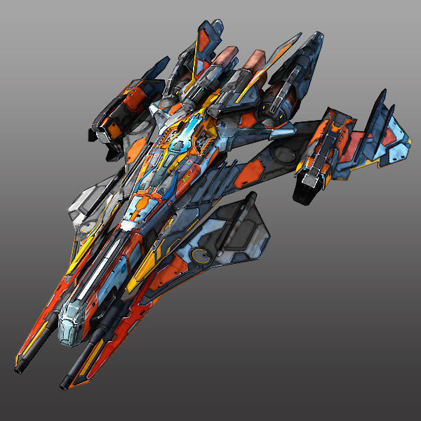 Starfighter futuristic spaceship flying in air Low-poly 3D model_3