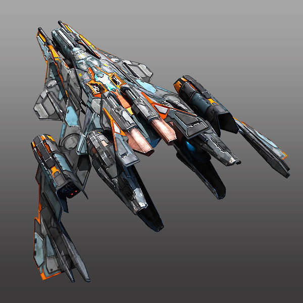 Starfighter futuristic spaceship flying in air Low-poly 3D model_5