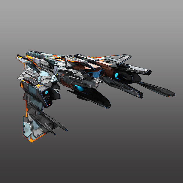 Starfighter futuristic spaceship flying in air Low-poly 3D model_6