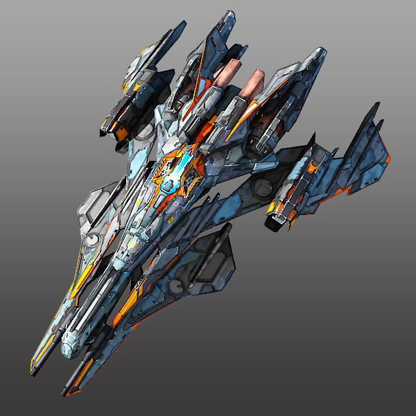 Starfighter futuristic spaceship flying in air Low-poly 3D model_1